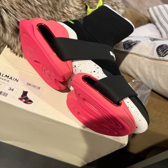 Brand New in box Balmain sneakers size 34 Euro. Black, white, pink & neon green. - Picture 2 of 4